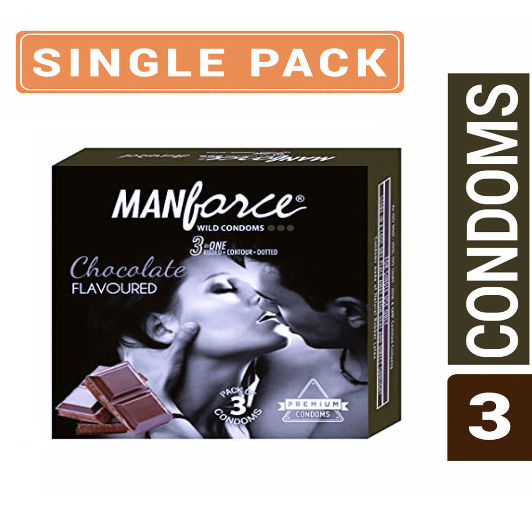 Picture of Manforce 3pcs Pack Chocolate/ 1500 Litchi/ Coctail Strawberry/ Stamina Orange, Pineapple/ Strawberry/ Black Grapes/ Game/ Premium Flavor Super Condoms Single Pack - Select Variants & Order