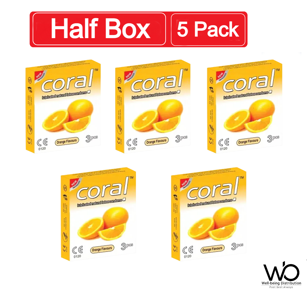 Picture of Coral Orange Flavors Lubricated Natural Latex Condom Half Box - 3x5=15pcs (Made in Malaysia)