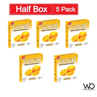 Picture of Coral Orange Flavors Lubricated Natural Latex Condom Half Box - 3x5=15pcs (Made in Malaysia)