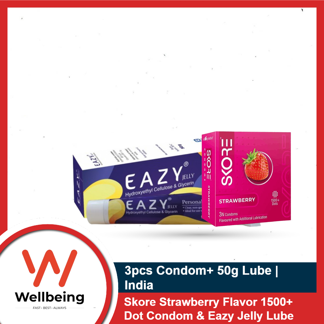 Picture of Condom & Lube Combo - Skore Strawberry Condom 3pcs Pack & Eazy Jelly Personal Lubricant 50gm Pack