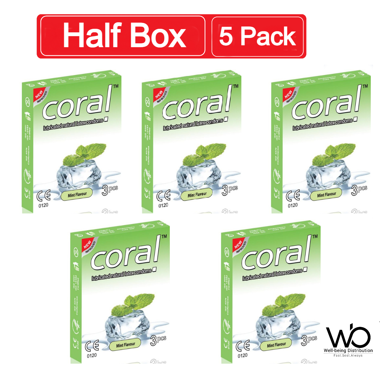 Picture of Coral Mint Flavors Lubricated Natural Latex Condom Half Box - 3x5=15pcs (Made in Malaysia)