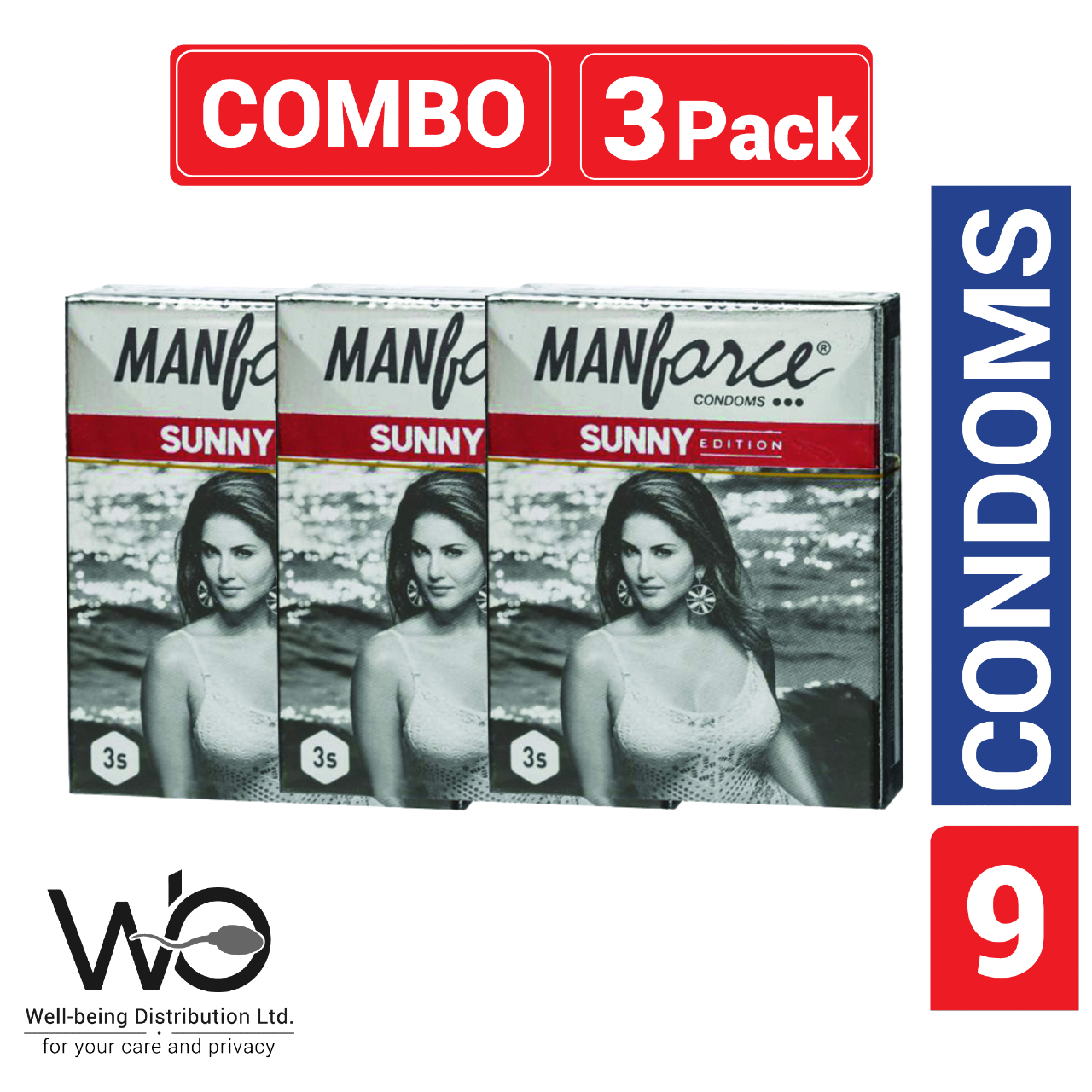 Picture of Manforce - Ribbed & Dotted Sunny Edition Condoms - Combo Pack - 3 Pack - 3x3=9pcs - Condom