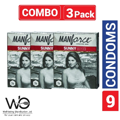 Picture of Manforce - Ribbed & Dotted Sunny Edition Condoms - Combo Pack - 3 Pack - 3x3=9pcs - Condom
