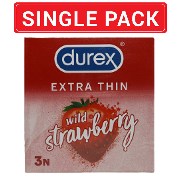 Picture of Durex - Extra Thin Wild Strawberry Flavored Condom - Single Pack - 3x1- 3pcs - Condom