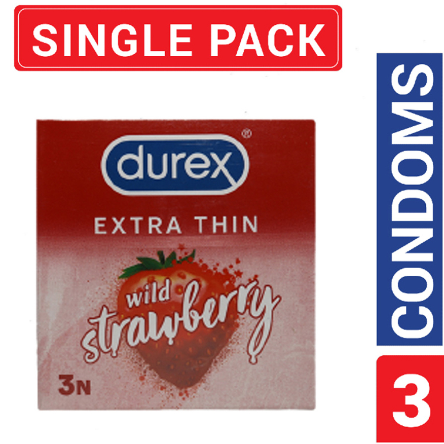 Picture of Durex - Extra Thin Wild Strawberry Flavored Condom - Single Pack - 3x1- 3pcs - Condom