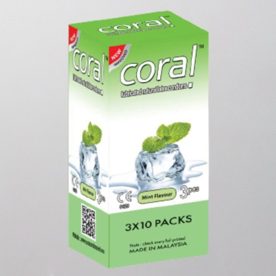 Picture of Coral - Mint Flavors Lubricated Natural Latex Condom - Full Box - 30pcs | Malaysia