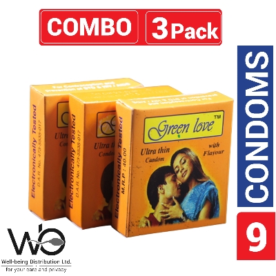 Picture of Green Love Ultra Thin Condom with Flavor - Combo Pack - 3 Pack - 3x3=9pcs Condom