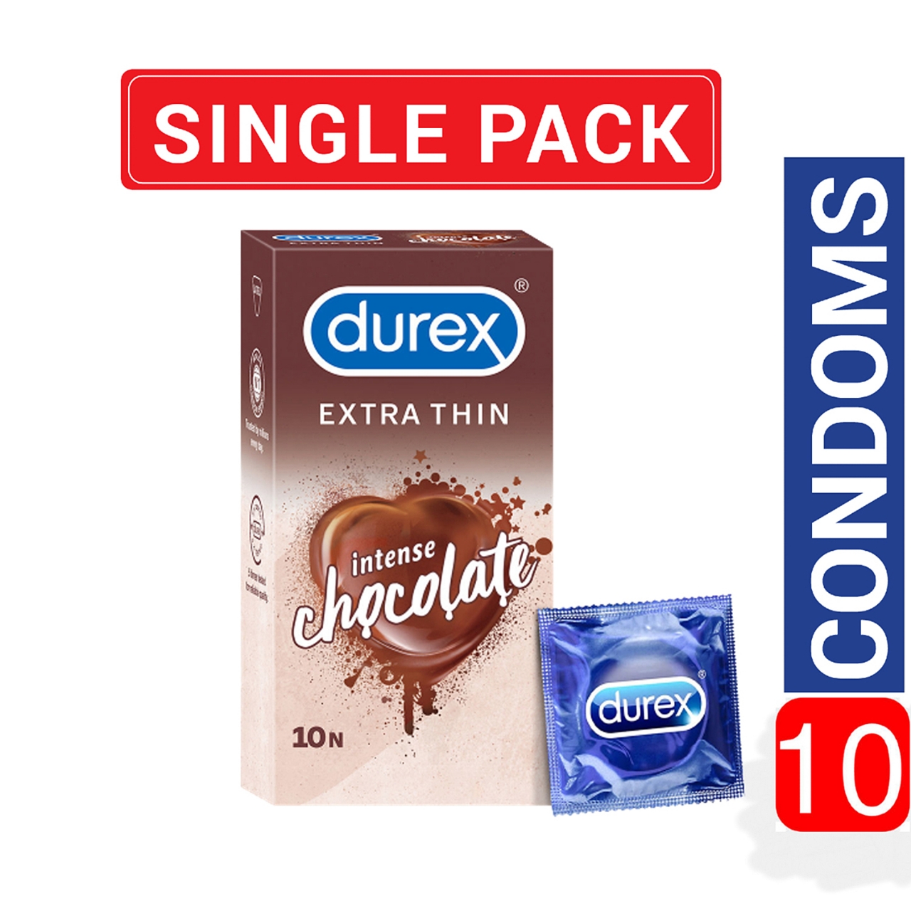 Picture of Durex - Extra Thin Intense Chocolate Flavored Condom For Men - Large Single Pack - 10x1=10pcs