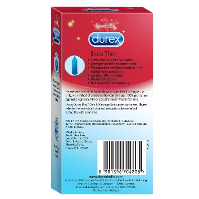 Picture of Durex Condom - Extra Thin Condoms for Men 10pcs Pack (Made in India)