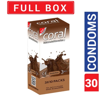 Picture of CORAL - Coral - Chocolate Flavors Lubricated Natural Latex Condom Full Box