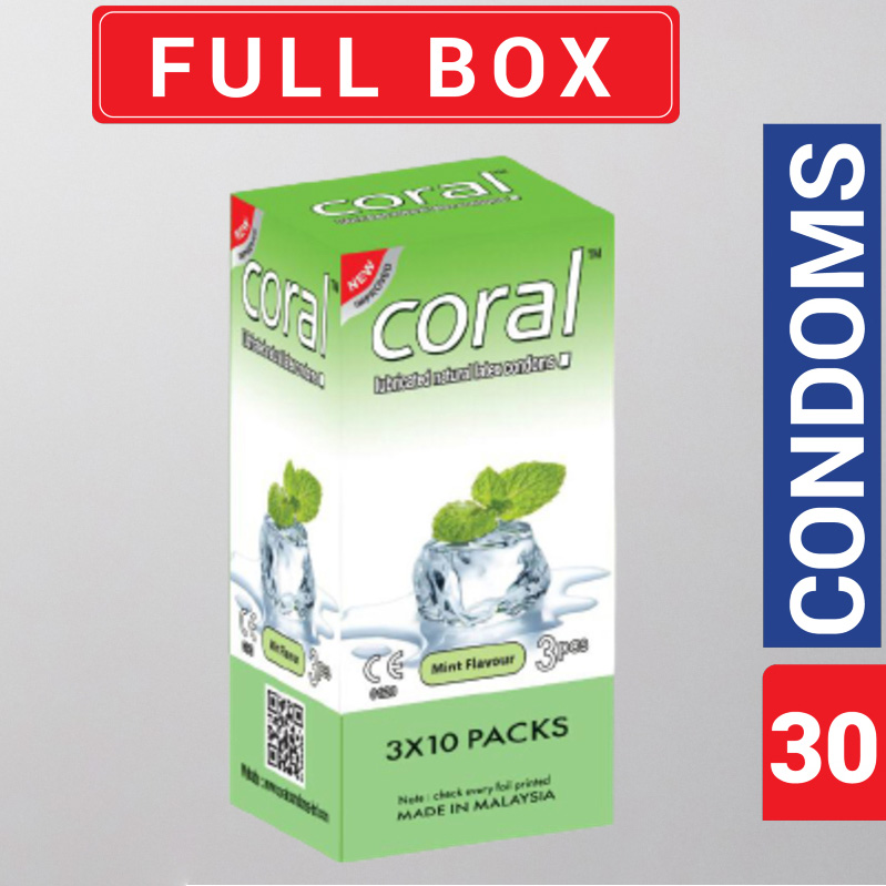 Picture of Coral Mint-Flavored Latex Condoms For Men Full Box