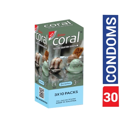 Picture of Coral 3 Ice Cream Flavors Lubricated Natural Latex Condom | Full Box 10x3=30pcs | Malaysia