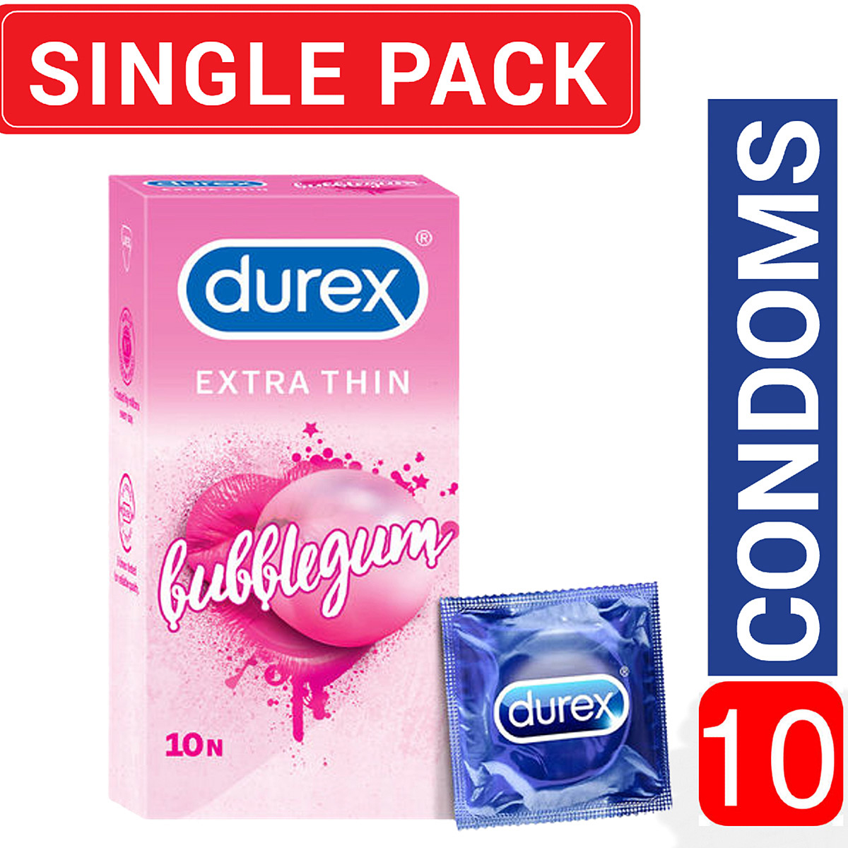 Picture of Durex Extra Thin Bubblegum Flavored Condom Large Single Pack 1x10=10pcs