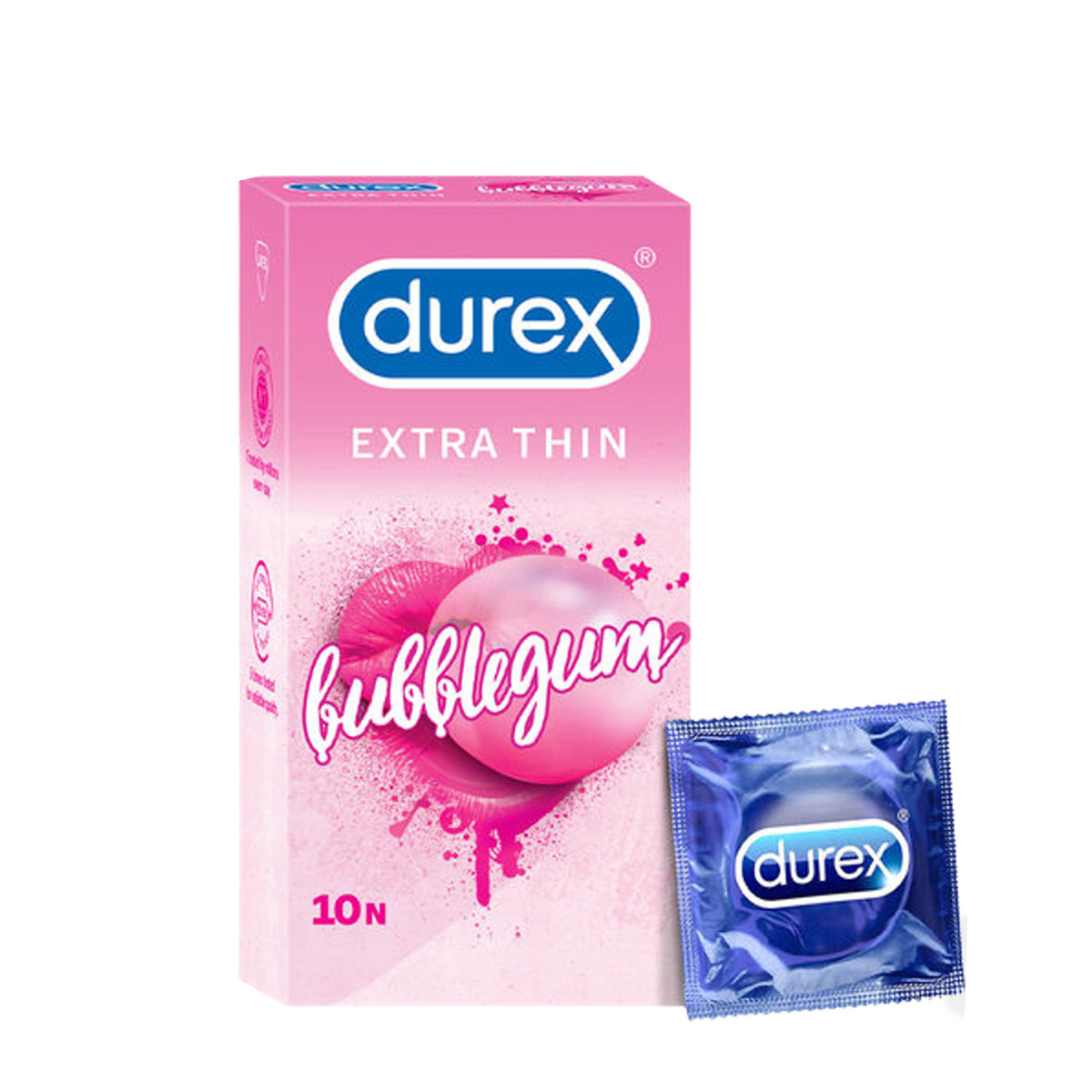 Picture of Durex Extra Thin Bubblegum Flavored Condom Large Single Pack 1x10=10pcs