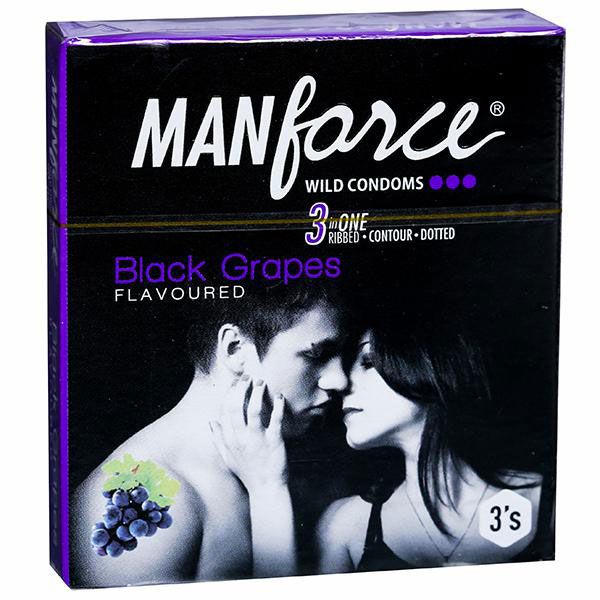 Picture of Manforce 3pcs Pack Chocolate/ 1500 Litchi/ Coctail Strawberry/ Stamina Orange, Pineapple/ Strawberry/ Black Grapes/ Game/ Premium Flavor Super Condoms Single Pack - Select Variants & Order