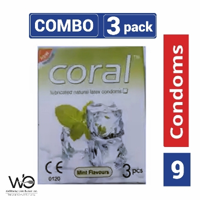 Picture of Coral - Mint Flavors Lubricated Natural Latex Condom - Combo Pack - 3 Packs