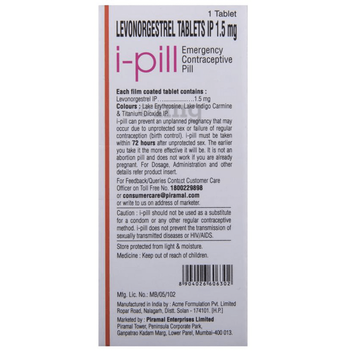 Picture of i Pill Tablet Emergency Contraceptive pill