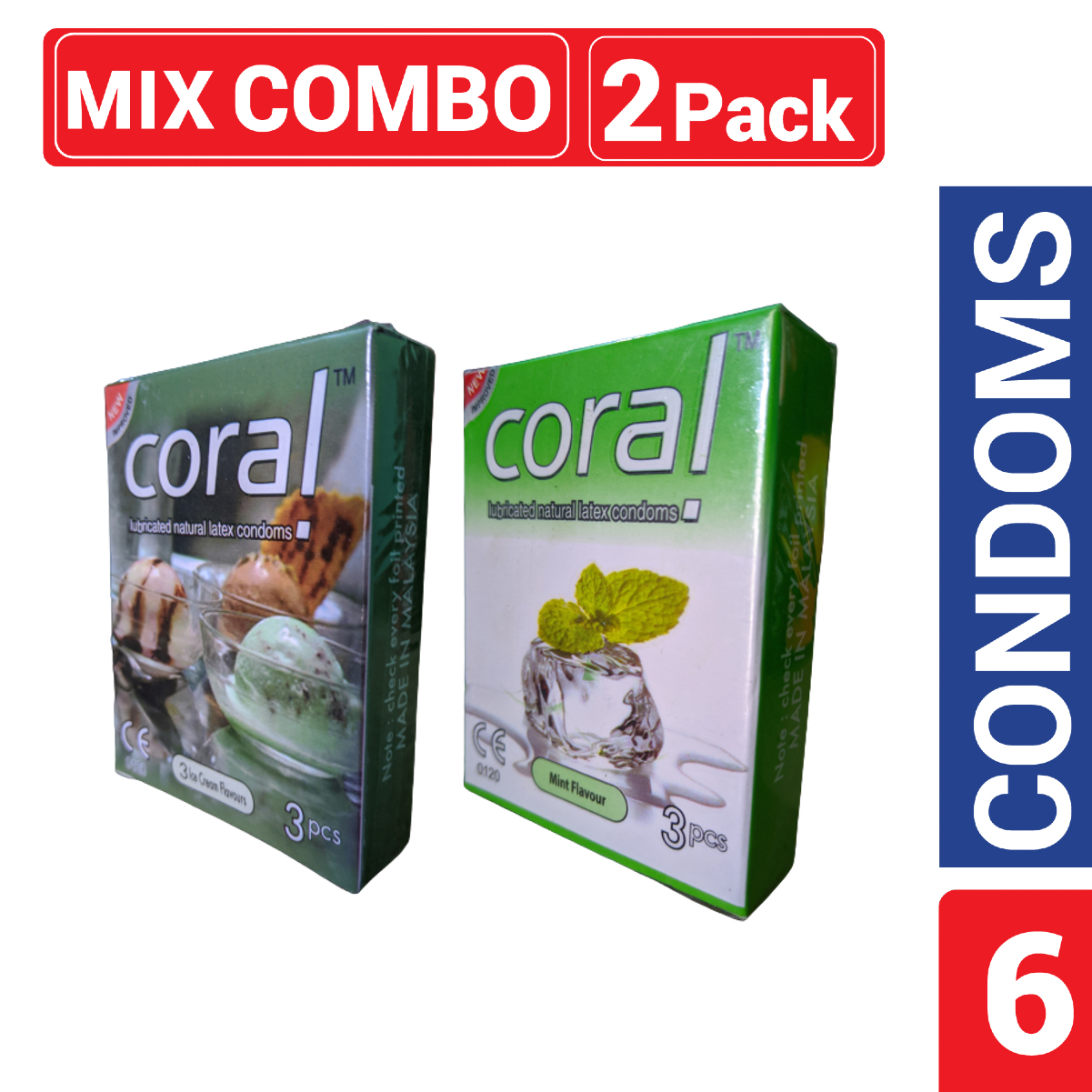 Picture of Coral Mix Mint & Ice Cream Flavored Condom - 6pcs