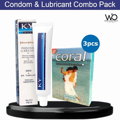 Picture of Condom & Lubricant Combo Pack - Coral Ultra Thin Extra Time Condom Single Pack & J&J KY Jelly Personal Lubricant 50gm Pack - Condom