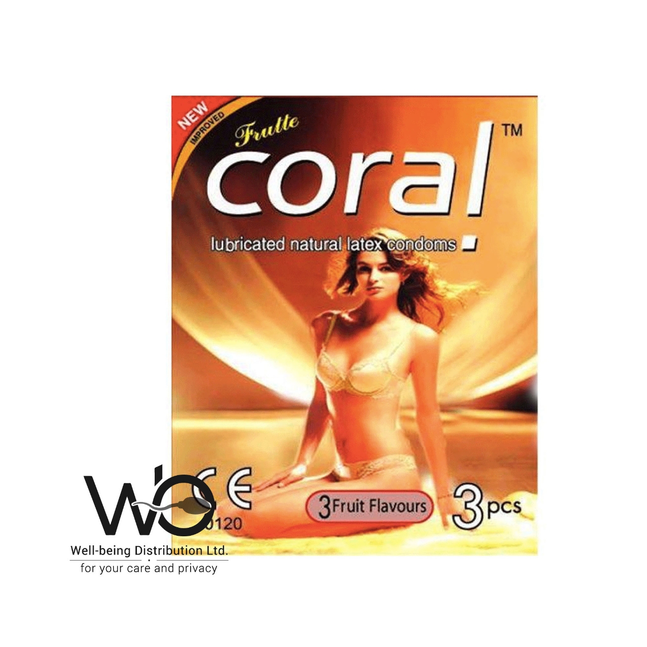 Picture of Coral - 3 Fruits Flavors Lubricated Natural Latex Condom - Single Pack - 3pcs
