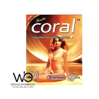 Picture of Coral - 3 Fruits Flavors Lubricated Natural Latex Condom - Single Pack - 3pcs