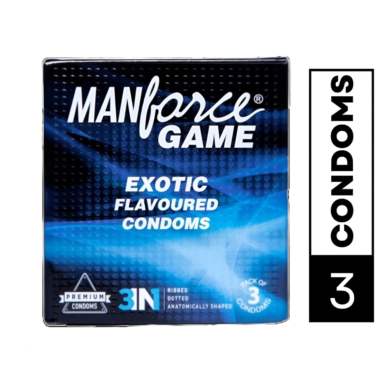 Picture of Manforce 3pcs Pack Chocolate/ 1500 Litchi/ 1740 Litchi/ Coctail Strawberry/ Stamina Orange, Pineapple/ Strawberry/ Black Grapes/ Game/ Premium Flavor Super Condoms Single Pack - Select Variants & Order