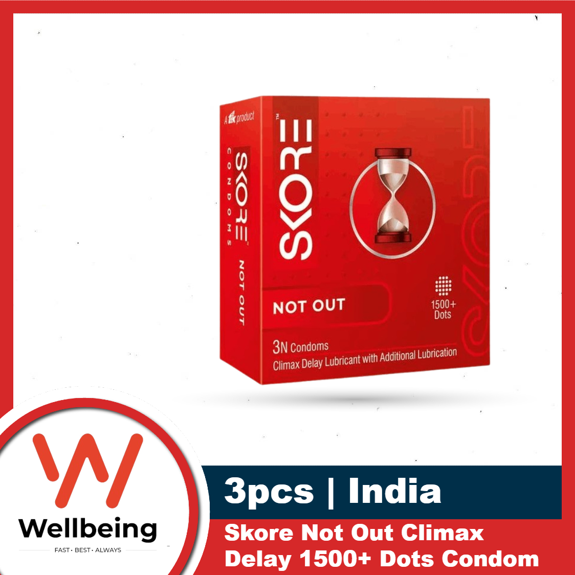 Picture of SKORE Not Out, Chocolate, Strawberry, Orange, Banana, Cherry Flavor, Dots, Shade, Cool Warm 1500+ Dots Condom for Men | Single 3pcs | India