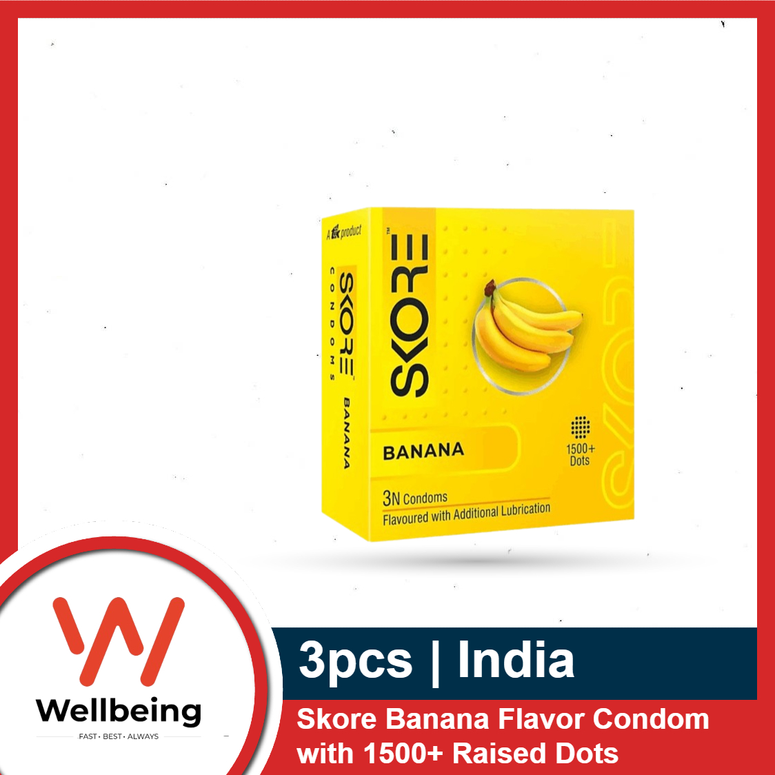 Picture of SKORE Not Out, Chocolate, Strawberry, Orange, Banana, Cherry Flavor, Dots, Shade, Cool Warm 1500+ Dots Condom for Men | Single 3pcs | India