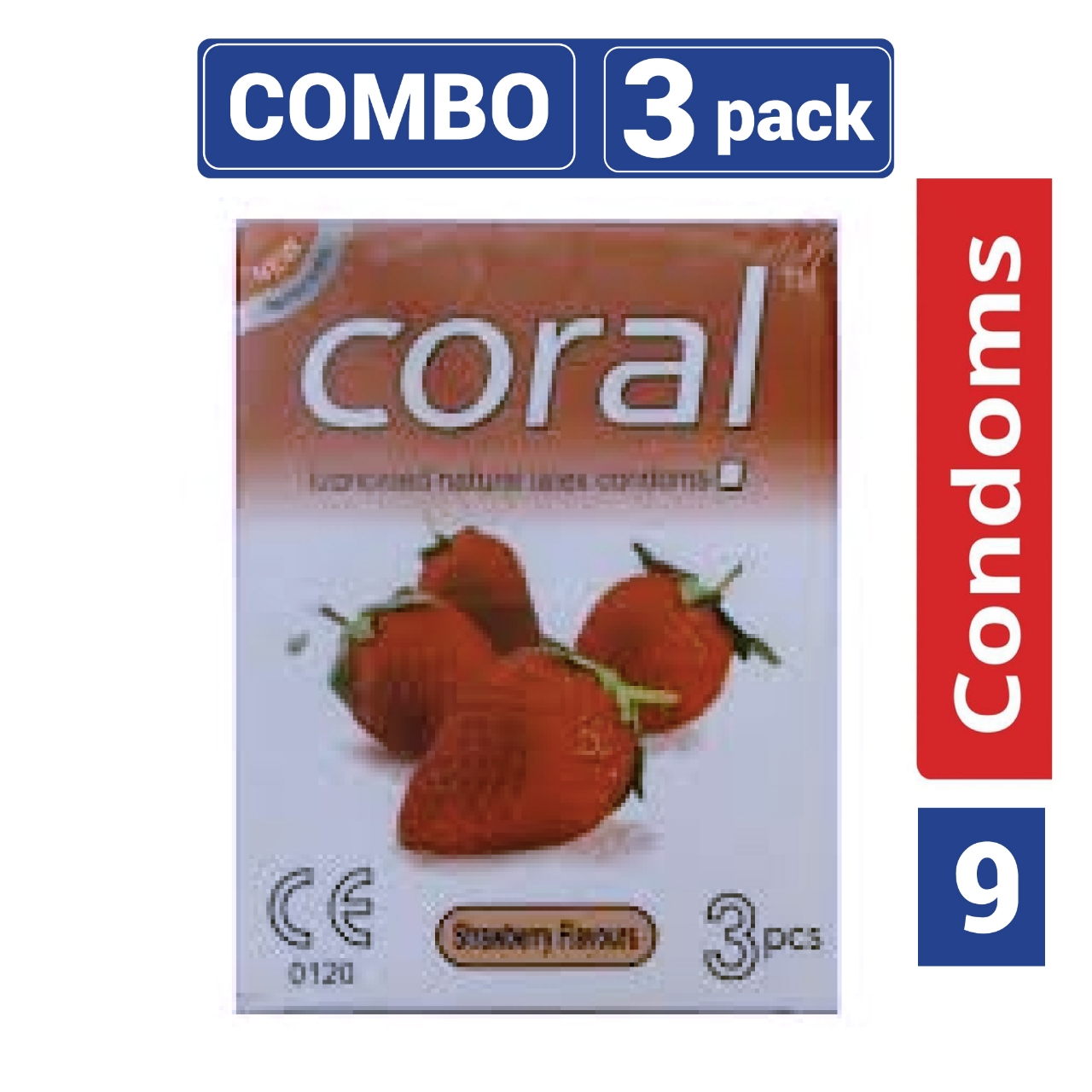 Picture of Coral Strawberry Extra Performance Condoms - 3 Pack Combo