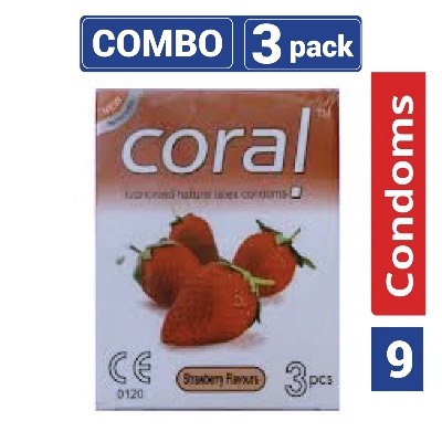 Picture of Coral Strawberry Extra Performance Condoms - 3 Pack Combo