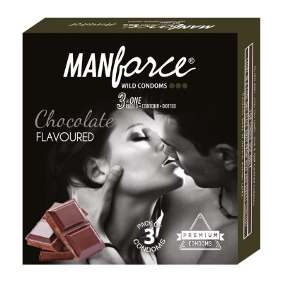 Picture of Manforce 3pcs Pack Chocolate/ 1500 Litchi/ 1740 Litchi/ Coctail Strawberry/ Stamina Orange, Pineapple/ Strawberry/ Black Grapes/ Game/ Premium Flavor Super Condoms Single Pack - Select Variants & Order