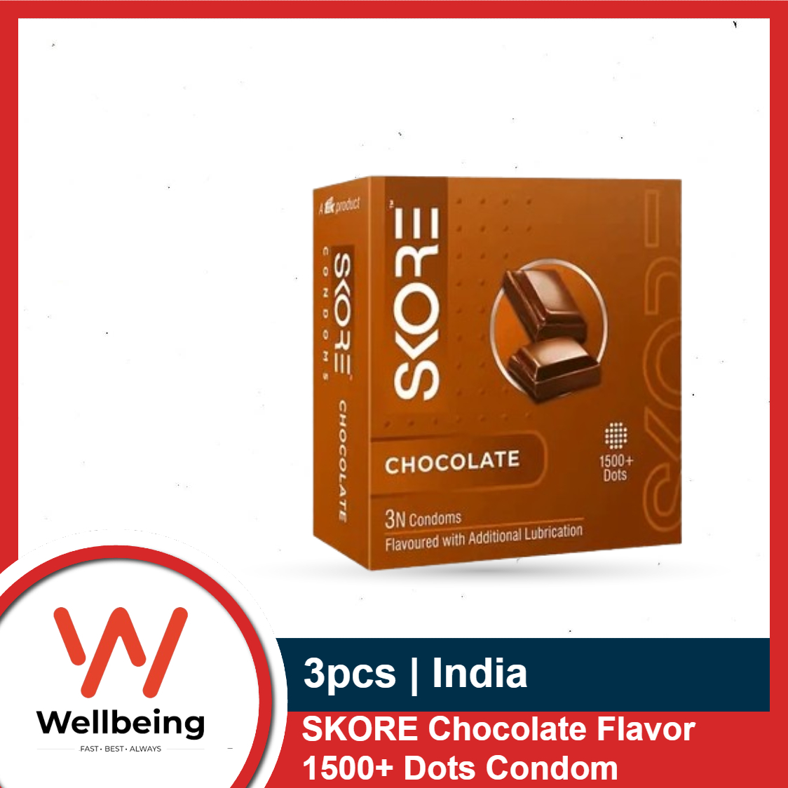 Picture of SKORE Not Out, Chocolate, Strawberry, Orange, Banana, Cherry Flavor, Dots, Shade, Cool Warm 1500+ Dots Condom for Men | Single 3pcs | India