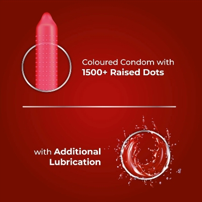 Picture of SKORE Not Out, Chocolate, Strawberry, Orange, Banana, Cherry Flavor, Dots, Shade, Cool Warm 1500+ Dots Condom for Men | Single 3pcs | India