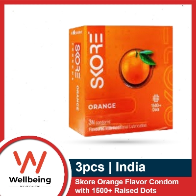 Picture of SKORE Not Out, Chocolate, Strawberry, Orange, Banana, Cherry Flavor, Dots, Shade, Cool Warm 1500+ Dots Condom for Men | Single 3pcs | India