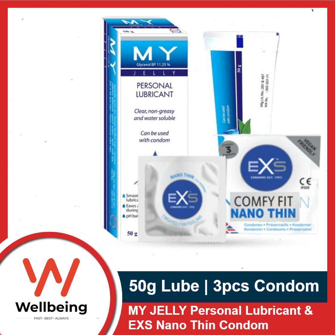 Picture of EXS Nano Thin Condom 3pcs & MY Jelly Water Based Lubricant 50gm | Works like KY Jelly
