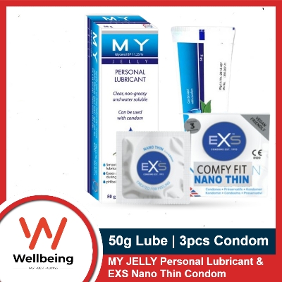 Picture of EXS Nano Thin Condom 3pcs & MY Jelly Water Based Lubricant 50gm | Works like KY Jelly
