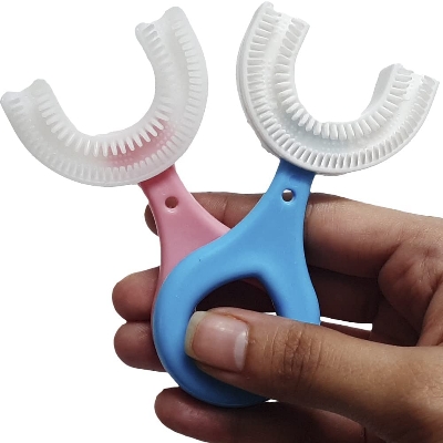 Picture of U-Shaped Toothbrush For Kids / Toddler - Toothbrush with Food Grade Soft Silicone Brush Head - Manual Whole Mouth Toothbrush for Kids Age 2-6 Year - 360° Oral Teeth Cleaning Design
