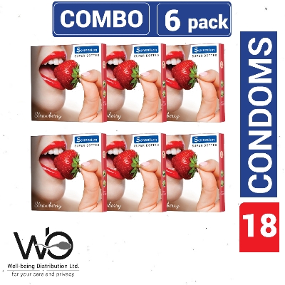 Picture of Sensation Strawberry Flavor Super Dotted Condom - Combo 6 Pack - 6x3=18pcs Condom