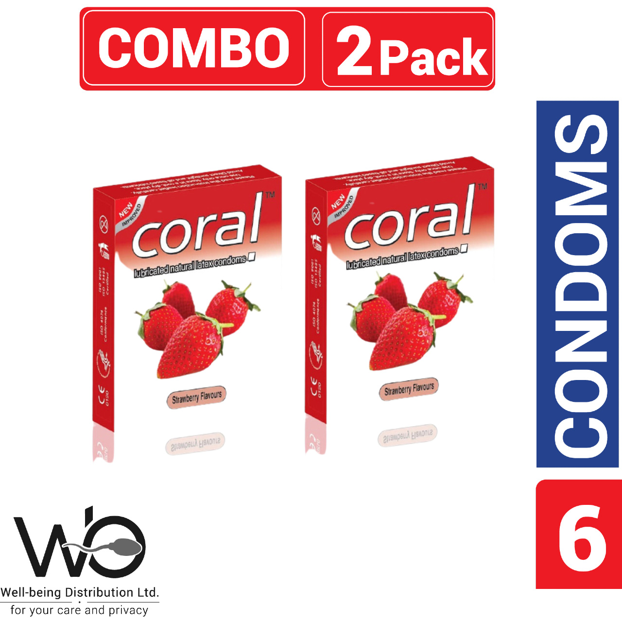 Picture of Coral - Strawberry Extra Performance Condom - Combo Pack - 2 Packs - 3x2=6pcs