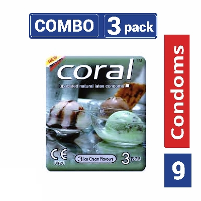 Picture of Coral 3 Ice Cream Flavors Lubricated Natural Latex Condom - 3 Packs Combo