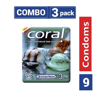 Picture of Coral 3 Ice Cream Flavors Lubricated Natural Latex Condom - 3 Packs Combo