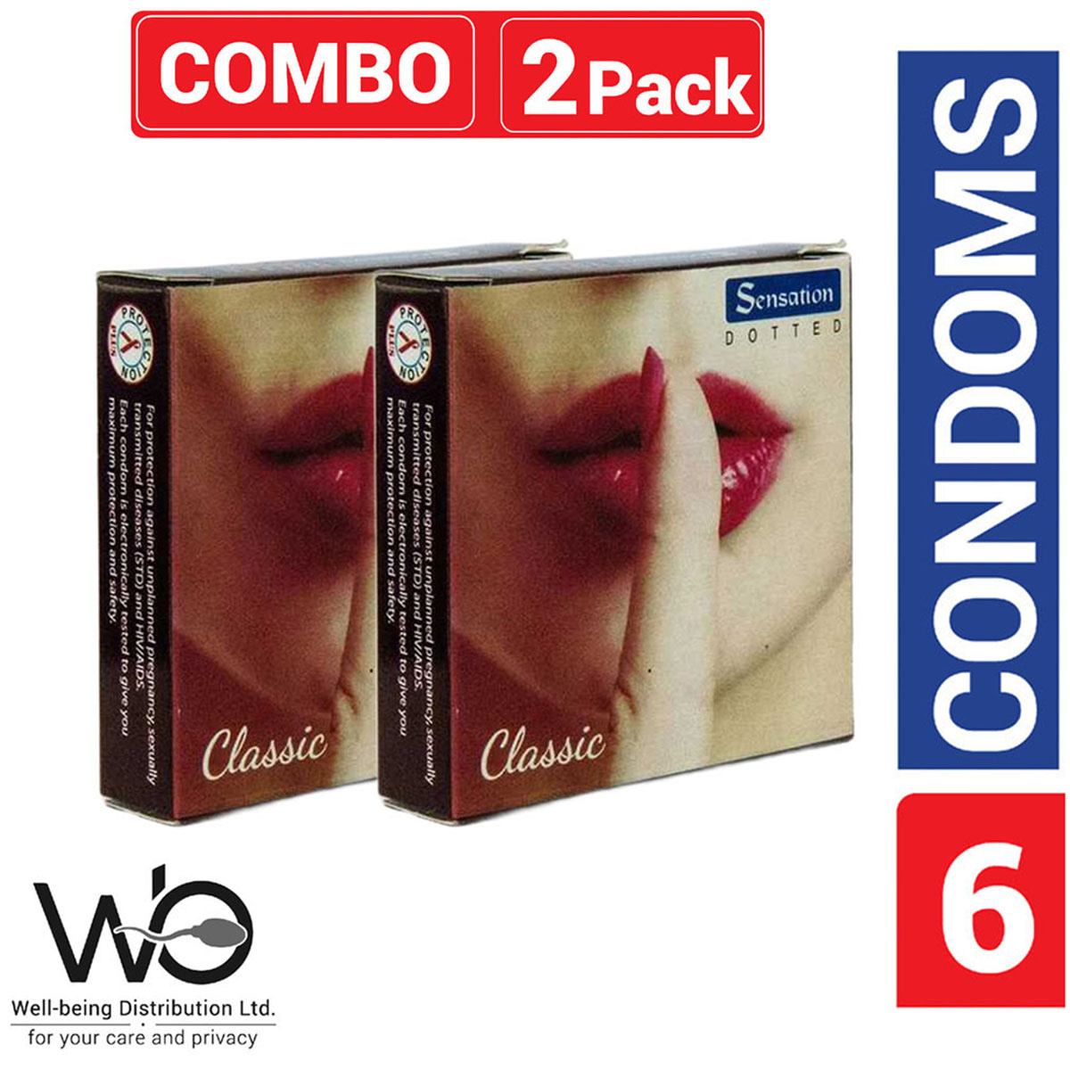 Picture of Sensation Dotted Classic Condom Combo Pack 2 Packs 3x2=6pcs
