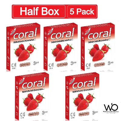 Picture of Coral Starwberry Flavors Lubricated Natural Latex Condom Half Box 15piece