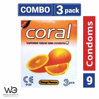 Picture of Coral - Orange Natural Latex Condom - Combo Pack - 3 Packs - 9pcs