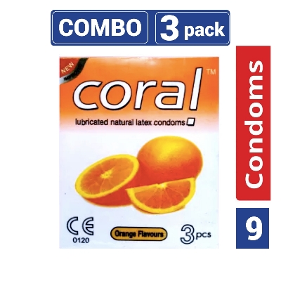 Picture of Coral - Orange Natural Latex Condom - Combo Pack - 3 Packs - 9pcs