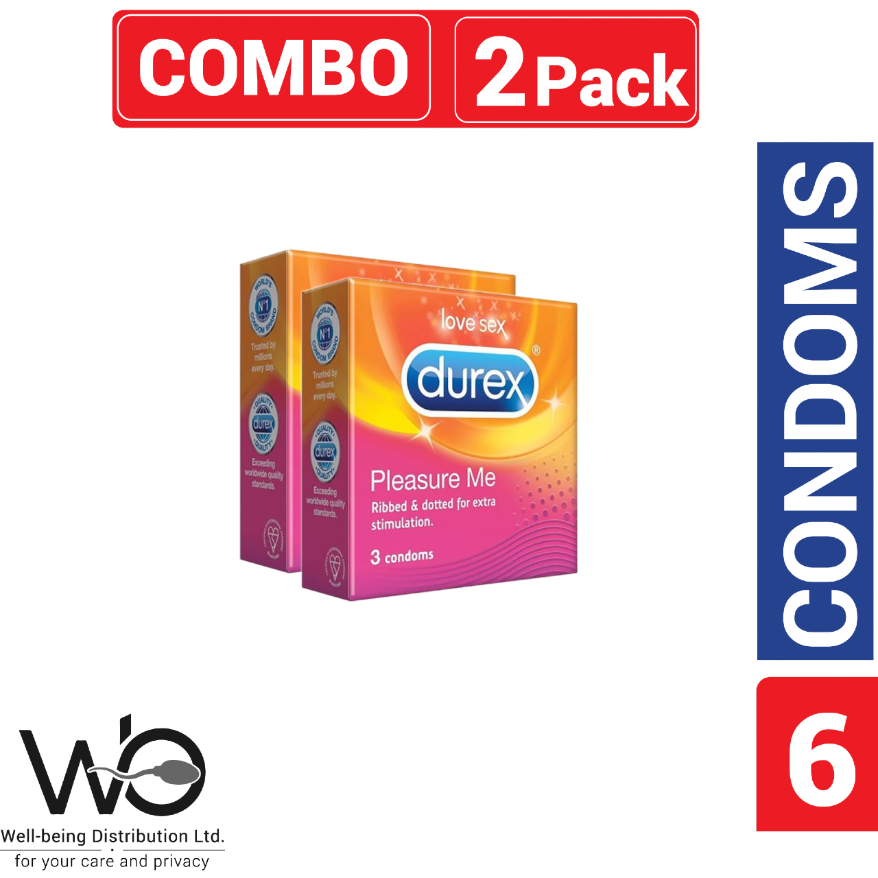 Picture of Durex - Pleasure Me Condom - Combo Pack - 2 Packs - 3x2=6pcs