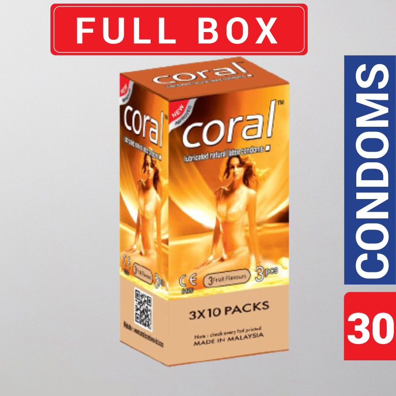 Picture of Coral 3 Fruits Flavors Girl Lubricated Natural Latex Condom for Men | Full Box 30pcs Condom | Malaysia