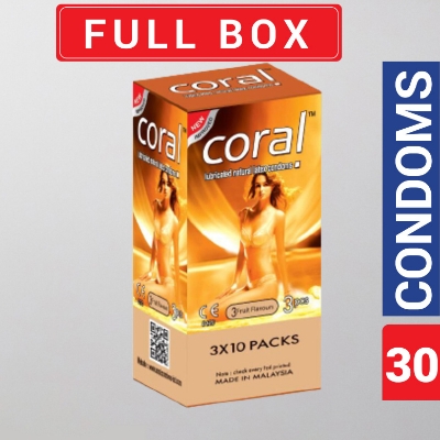 Picture of Coral 3 Fruits Flavors Girl Lubricated Natural Latex Condom for Men | Full Box 30pcs Condom | Malaysia