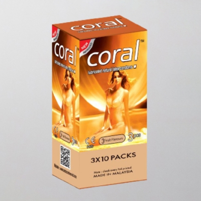 Picture of Coral 3 Fruits Flavors Girl Lubricated Natural Latex Condom for Men | Full Box 30pcs Condom | Malaysia