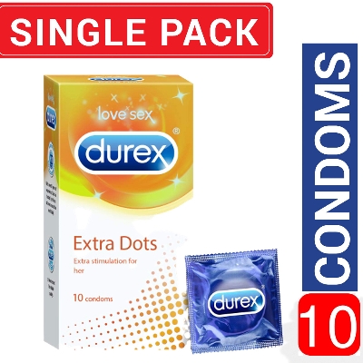 Picture of Durex Extra Dots Condom for Men for Extra Stimulation for Her | Single 10pcs Pack | Made In India